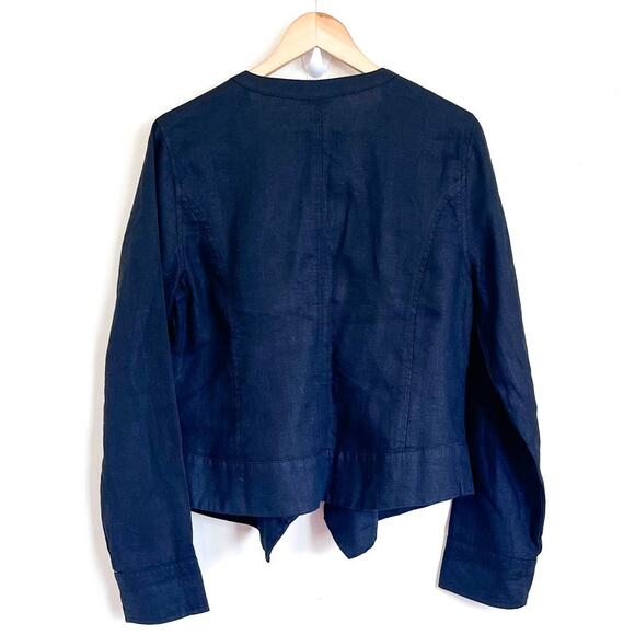 Garnet Hill Linen Asymmetric Womens Jacket Blazer Size 10 Black Minimalist Boho - Picture 2 of 8